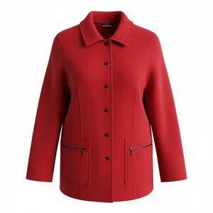 Franco Valeri Red Boiled Wool Jacket Womens XL Button Front Zip Pockets